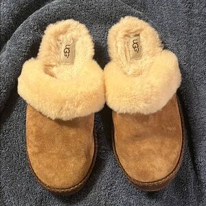 UGG Chestnut Suede Slippers with Cream Lining